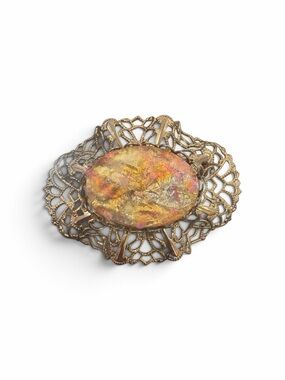 Gold Filigree Brooch with Iridescent Pink-Gold Center 1970s 257